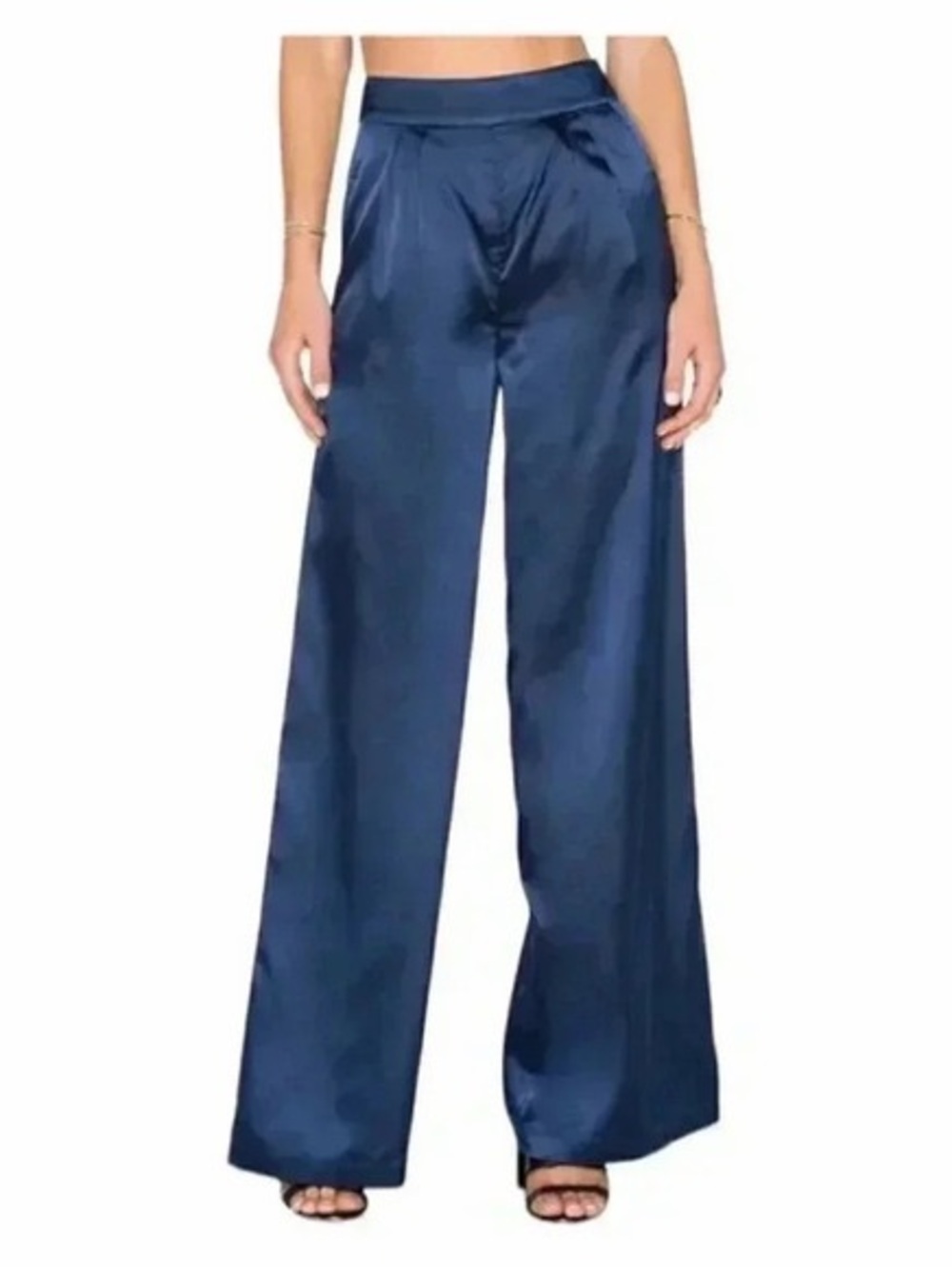 Harlow Satin Wide-Leg Pants in Navy